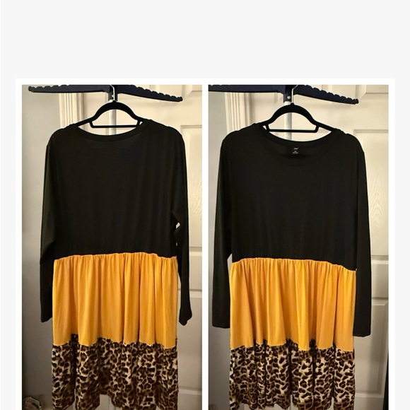 Chic Black and Yellow Dress with Leopard Print - Picture 1 of 2